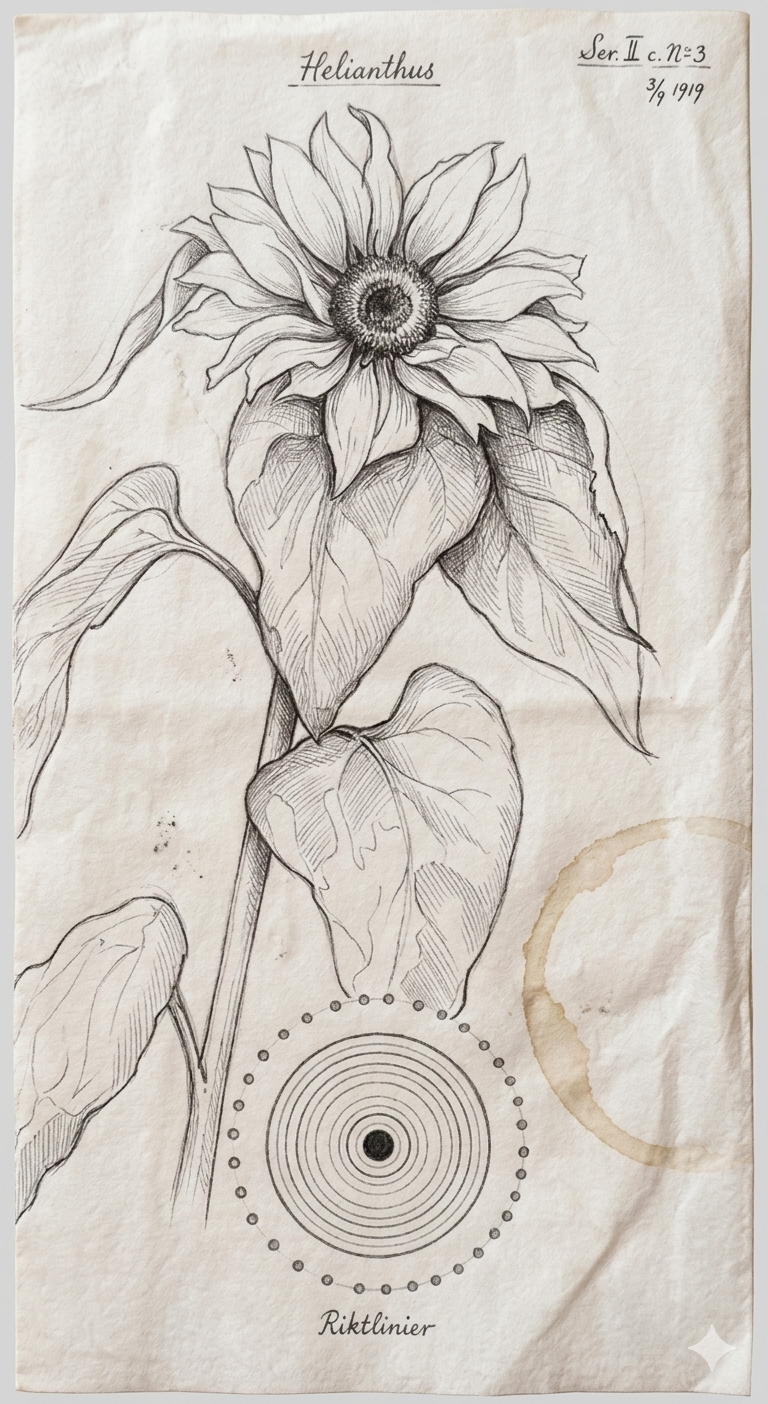 Sunflower botanical illustration — ink drawing